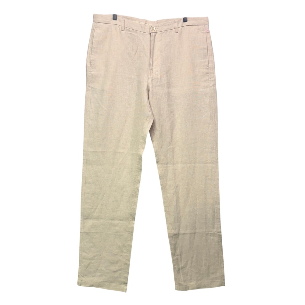 Island Importer Mens 100% Linen Trousers Beige S36 Old Money Coastal Minimalist